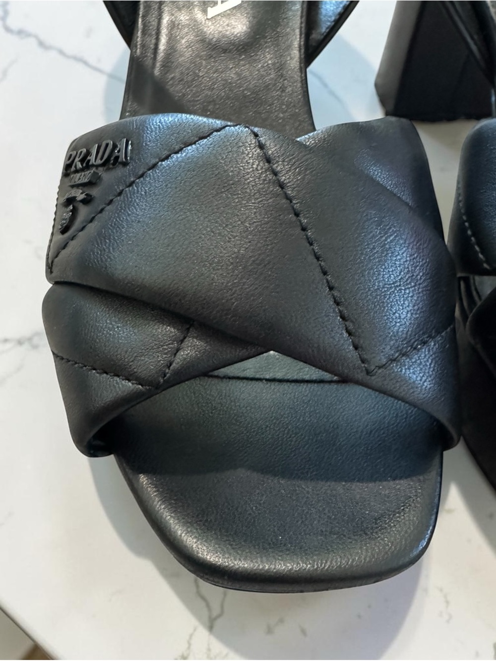 Prada Black Quilted Leather Strap Sandals - Picture 3 of 14